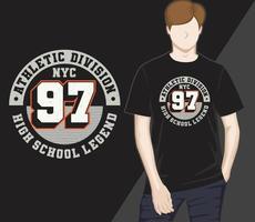 design della t-shirt tipografica della divisione atletica novantasette vettore
