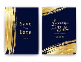 La carta dell&#39;invito di nozze, conserva la partecipazione di nozze della data, progettazione di carta moderna con il colpo dorato della spazzola e geometrica, illustrazione di vettore.
