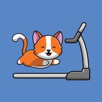 simpatico gatto che corre sul tapis roulant fumetto icona vettore illustrazione. icona dello sport animale concetto isolato vettore premium. stile cartone animato piatto