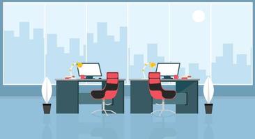 apprendimento e insegnamento dell'ufficio aziendale per lavorare interni moderni, armadio per ufficio con computer colorato illustrazione vettoriale in stile cartone animato piatto disegno vettoriale