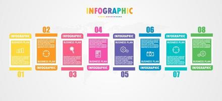 idea di business di presentazione modello infografica timeline con icone, opzioni o passaggi. le infografiche per idee di business possono essere utilizzate per dati grafici, diagrammi di flusso, siti Web, banner. vettore