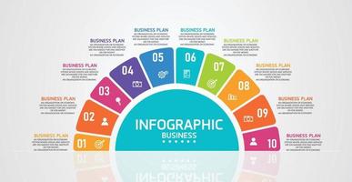 idea di business di presentazione modello infografica timeline con icone, opzioni o passaggi. le infografiche per idee di business possono essere utilizzate per dati grafici, diagrammi di flusso, siti Web, banner. vettore