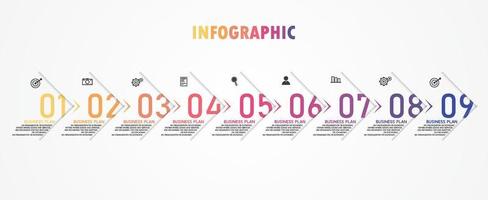 idea di business di presentazione modello infografica timeline con icone, opzioni o passaggi. le infografiche per idee di business possono essere utilizzate per dati grafici, diagrammi di flusso, siti Web, banner. vettore