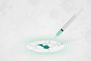 concetto di vaccinazione lettonia, iniezione di vaccino nella mappa della lettonia. vaccino e vaccinazione contro il coronavirus, covid-19. vettore