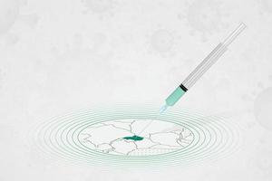 concetto di vaccinazione dell'uganda, iniezione di vaccino nella mappa dell'uganda. vaccino e vaccinazione contro il coronavirus, covid-19. vettore