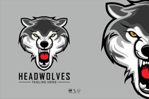 illustrazione di lupi testa con uno sfondo grigio.eps vettore