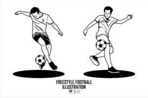 illustrazione di calcio freestyle in bianco e nero.eps vettore