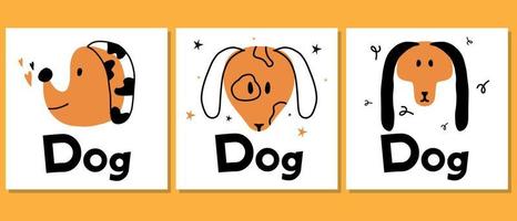 set di poster con cani disegnati a mano per bambini. set di poster con simpatici cani per la scuola materna. vettore