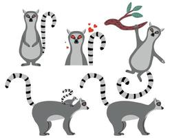 set di lemuri disegnati a mano per bambini. lemuri in diverse pose. il set è adatto per adesivi, stampe, poster. vettore