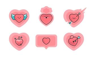 emoticon del cuore di san valentino felice, nervoso, commosso o icona dell'illustrazione vettore
