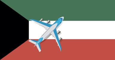 illustrazione vettoriale di un aereo passeggeri che sorvola la bandiera del Kuwait. concetto di turismo e viaggi