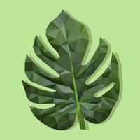 monstera è un foglio vettoriale su uno sfondo quadrato. un foglio nella tecnica della triangolazione. elemento di design dell'etichetta.