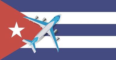 illustrazione vettoriale di un aereo passeggeri che sorvola la bandiera di cuba. concetto di turismo e viaggi