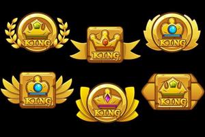 set di premi d'oro vintage con una corona con gioielli. icone di app di diverse forme con pietre preziose. vettore