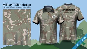 T-shirt polo militare, con abiti con stampa mimetica. vettore