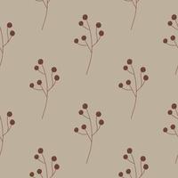 fiore senza cuciture con semplice ornamento a bacca marrone. fondo beige. sfondo di rami botanici piatti. vettore