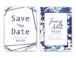 La carta dell&#39;invito di nozze, conserva la partecipazione di nozze della data, progettazione di carta moderna con il colpo dorato della spazzola e geometrica, illustrazione di vettore.