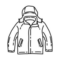 giacche da snowboard invernali per bambini icona. doodle disegnato a mano o stile icona di contorno. vettore