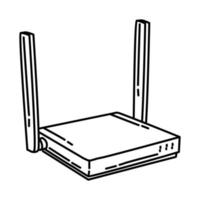 icona del router wireless. doodle disegnato a mano o stile icona di contorno. vettore