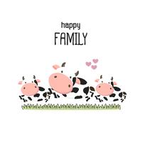 Cute cow Family Father Madre e bambino. vettore