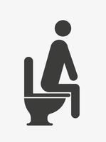 icona della toilette isolata su priorità bassa bianca. uomo seduto sul water. simbolo wc. icona che fa la cacca. vettore