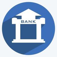 icona della banca in stile alla moda lunga ombra isolato su sfondo blu tenue vettore