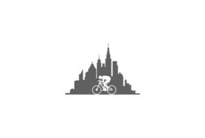 bici moderna bicicletta uomo con silhouette della città per il vettore di design del logo del club sportivo