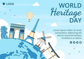 illustrazione di design piatto modello di brochure della giornata del patrimonio mondiale modificabile di sfondo quadrato adatto per social media, biglietto di auguri e annunci web