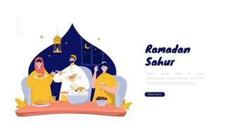 concetto dell'illustrazione del ramadan del partito di iftar della famiglia musulmana vettore