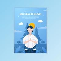 donna balinese per il design dell'illustrazione del poster del giorno del silenzio di bali vettore