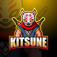 Kitsune ninja mascotte esport logo design vettore