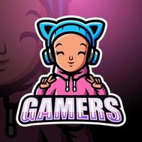 design del logo esport della mascotte della ragazza del giocatore vettore