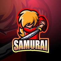 design del logo esport della mascotte del samurai vettore