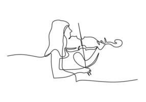 una linea singola continua di violinista donna vettore