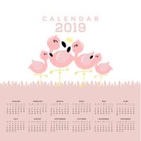 Calendario 2019 con fenicotteri carini. vettore