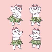 Vettore di danza del gatto carino estate cartone animato.