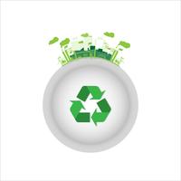 fabbrica industriale ecologia con simbolo di riciclo verde vettore