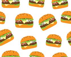 Modello senza cuciture di gustoso cheeseburger su sfondo bianco vettore