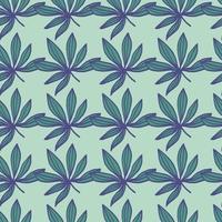 modello di foglio di droga senza cuciture geometrico. foglie di cannabis nei colori verde e blu con sfondo pastello chiaro. vettore