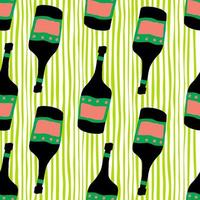 bottiglie di rum alcolico. bottiglia di vetro divertente motivo senza cuciture su sfondo a strisce verdi. vettore
