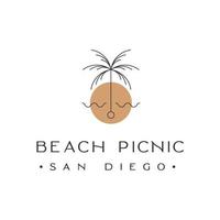 picnic sulla spiaggia palma san diego con ispirazione per il design del logo del tramonto vettore