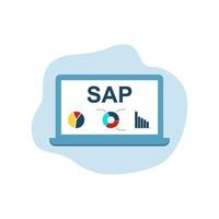 SAP software di automazione dei processi aziendali sullo schermo del laptop. diverse icone grafiche. vettore
