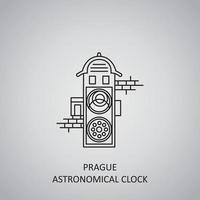 icona dell'orologio astronomico di praga su sfondo grigio. repubblica ceca, praga. icona della linea vettore