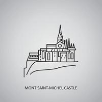 icona del castello di mont saint-michel su sfondo grigio. francia, parigi. icona della linea vettore