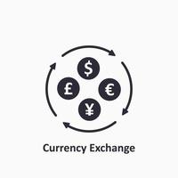 icona di cambio valuta. icona del dollaro, euro, yuan e gbp. concetto di cambio. la circolazione del denaro nel mondo. vettore