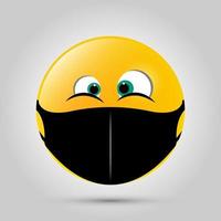 emoji con maschera bocca nera. icona emoji gialla sul modello grigio. illustrazione vettoriale