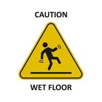 attenzione, segno di pavimento bagnato. segnale di pericolo. sagoma di persona che cade. vettore