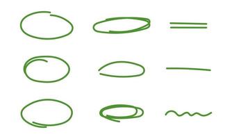 insieme di evidenziazioni e sottolineature. elementi disegnati a mano verdi per la selezione del testo. vettore