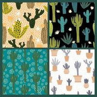 set di carino cactus seamless pattern. collezione di cactus esotici schizzo carta da parati. vettore