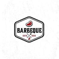 modello logo barbecue con carne vettore